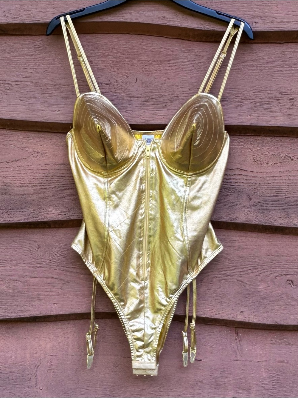 Party King Metallic Gold Cone Bra Bodysuit - 80s Pop Diva Costume